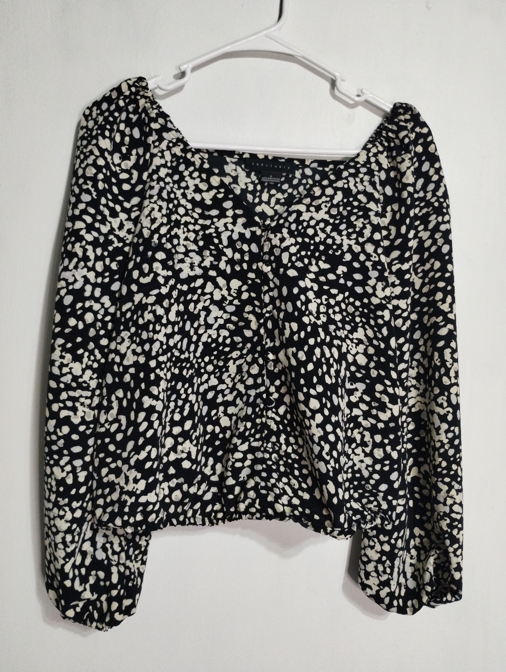 Sanctuary Black and Cream Printed Peasant Blouse